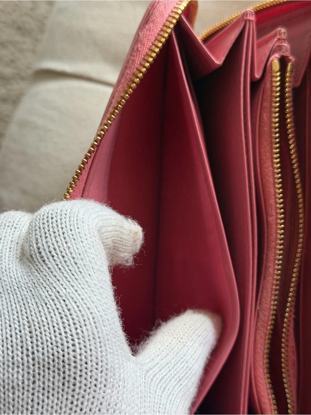 Authentic Prada Pink Textured Zip Wallet with Gold Logo